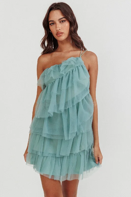 Unbeatable Prices Arrabel Tiered Ruffle Mesh Mini Dress Sage
