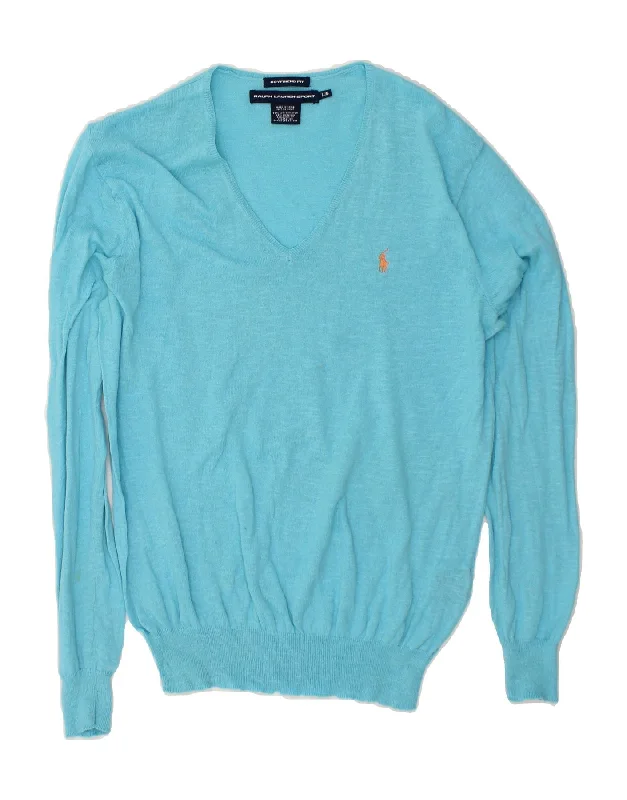 Buy Now RALPH LAUREN Womens Boyfriend Fit V-Neck Jumper Sweater UK 16 Large Blue