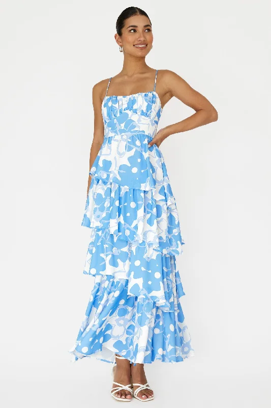 Early Access Hopeful Tiered Layered Maxi Dress Blue