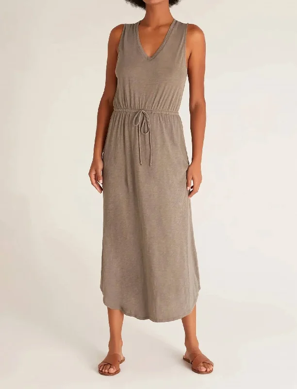 Take Advantage Lovewell Slub Maxi Dress In Moss Gray