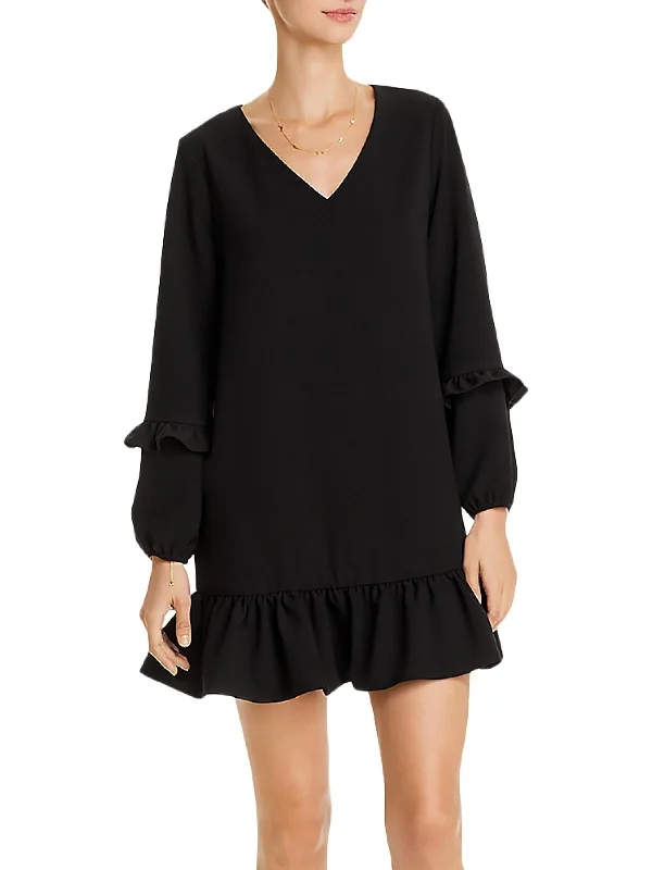 The Best Prices Womens Ruffled V-Neck Mini Dress