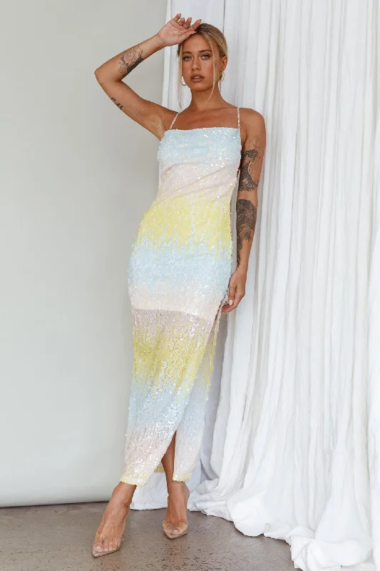Discount Deals Gleaming Diamante Strap Midi Dress Sequin Lemon