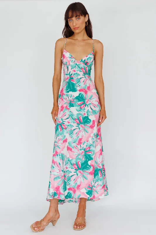 Special Price Alora Tie-Up Back Maxi Dress Flower Green