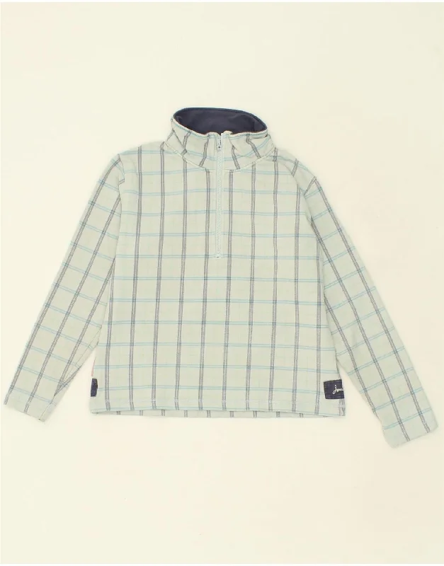 Don't Miss JOULES Womens Zip Neck Sweatshirt Jumper UK 14 Medium Blue Check Cotton