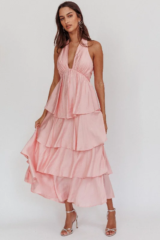 Price Cut Catalina Tiered Ruffle Maxi Dress Dusty Rose