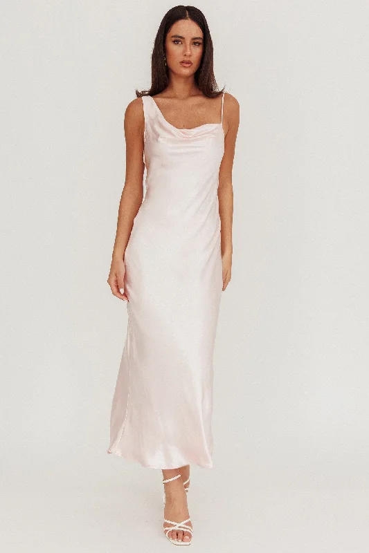 Super Savings Treats Cowl Back Satin Maxi Dress Baby Pink
