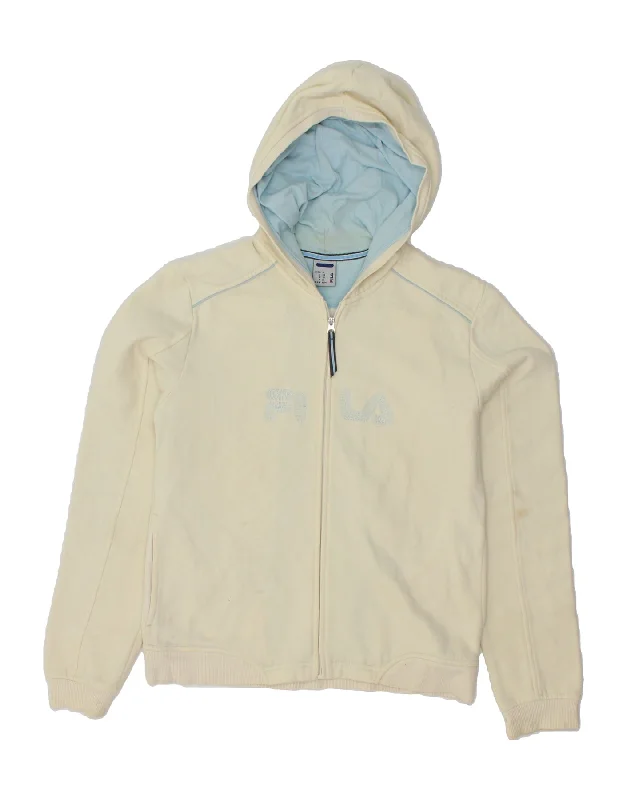 Stock Up and Save FILA Womens Graphic Zip Hoodie Sweater IT 44 Medium Off White Cotton Stock Up and Save FILA Womens Graphic Zip Hoodie Sweater IT 44 Medium Off White Cotton