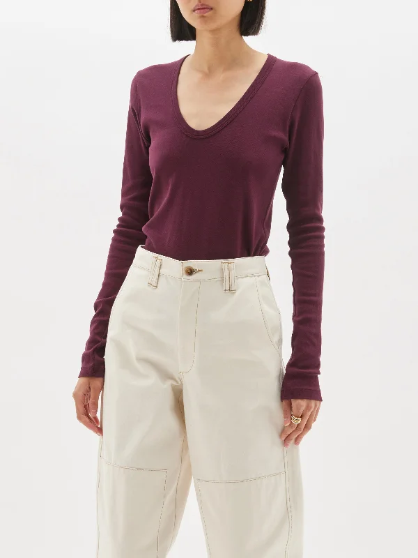 Limited Time Offer slim rib v neck long sleeve t.shirt