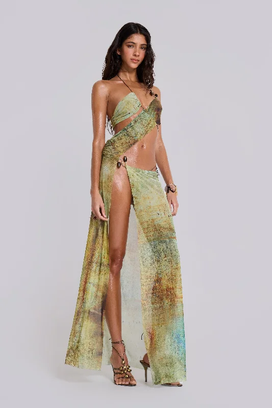 Final Markdown Cantha Asymmetric Cut Out Maxi Dress in Lagoon