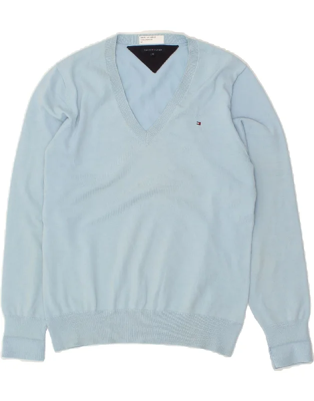 Special Offer TOMMY HILFIGER Womens V-Neck Jumper Sweater UK 18 XL Blue Cotton