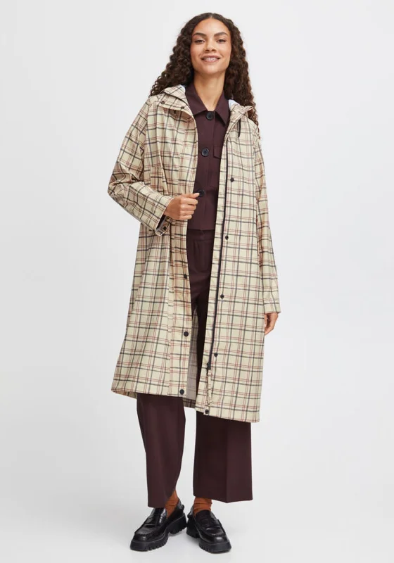 Clearance Event b.young Avan Check Long Raincoat, Beige Multi