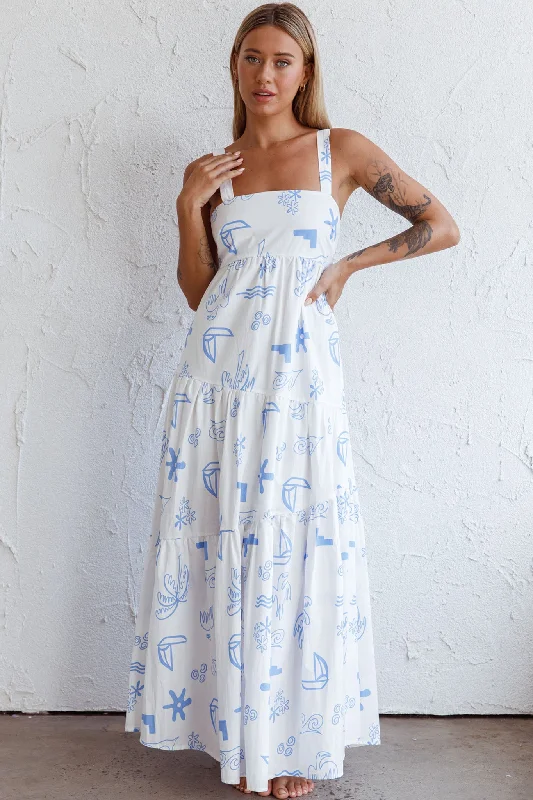 Today's Special Indianna Square Neckline Maxi Dress Printed White