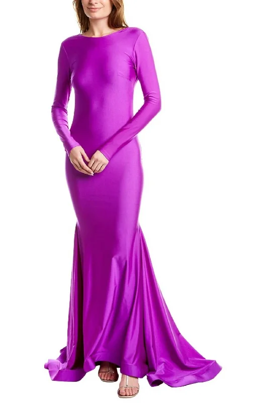 Loyalty Reward Long Sleeve Evening Gown in Magenta