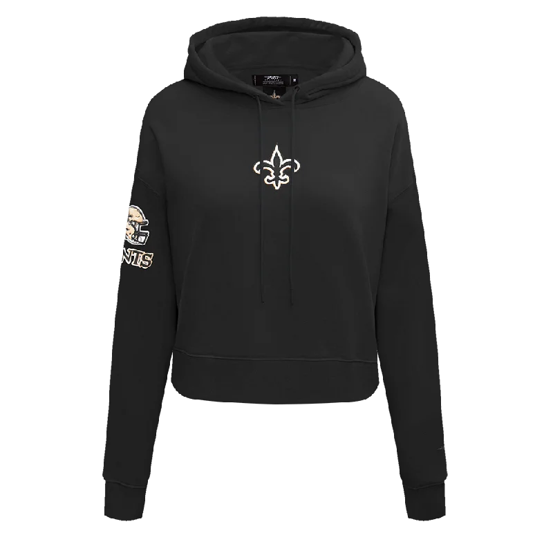 Extra Savings NFL NEW ORLEANS SAINTS CLASSIC WOMEN'S FLC CROPPED PO HOODIE (BLACK)