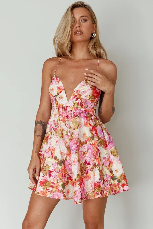Lowest Price Le Jardins A-Line Mini Dress Floral Orange