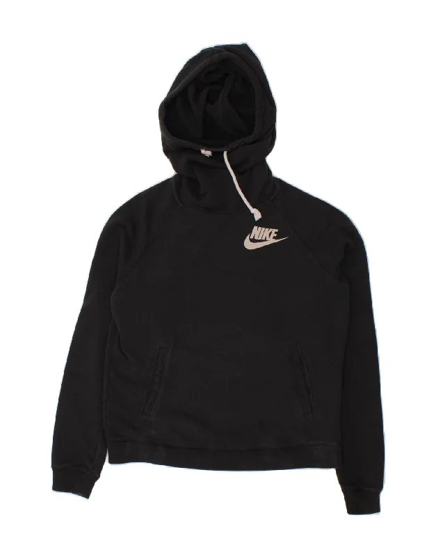 Act Now NIKE Womens Graphic Hoodie Jumper UK 14 Medium Black Cotton