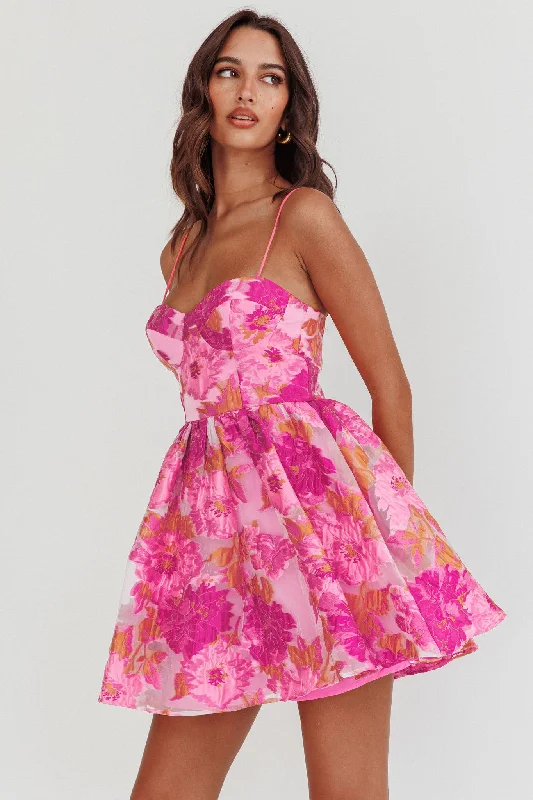 Stock Up and Save Belle Enchante Cami Strap Jacquard Mini Dress Pink