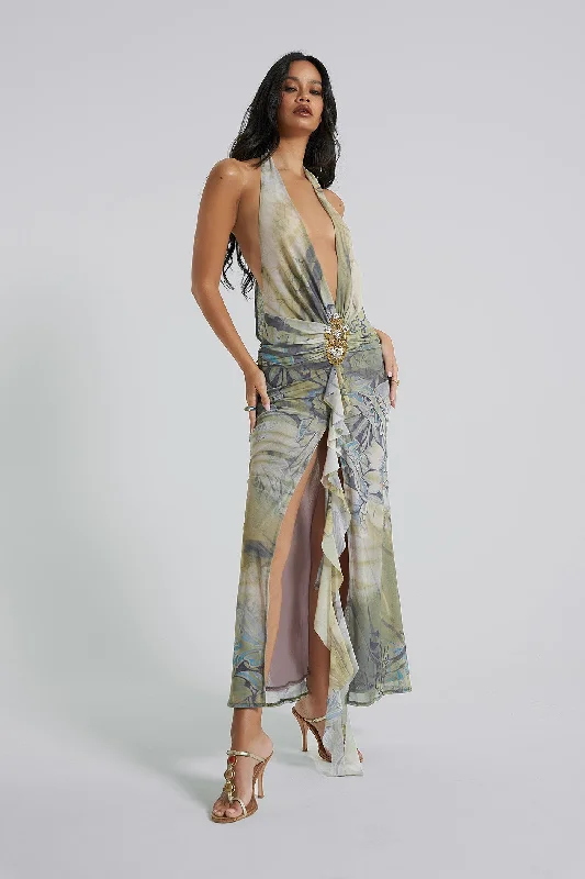 Mega Sale Cindy Plunge Maxi Dress In Green