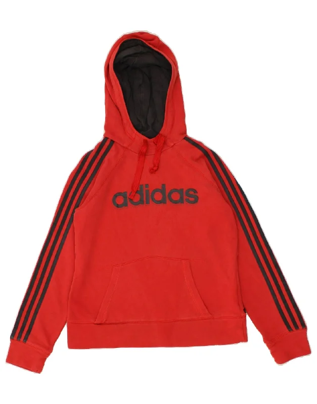 Inventory Reduction ADIDAS Womens Graphic Hoodie Jumper UK 14 Medium  Red Cotton