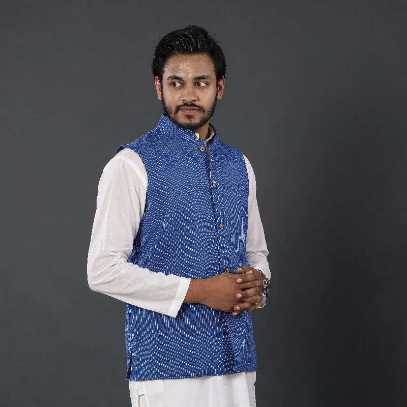 Unmissable Offer Blue - Running Stitch Pure Cotton Men Nehru Jacket 19