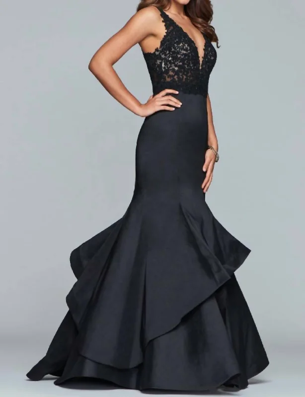 Special Discount Beaded Bodice Evening Gown in Black