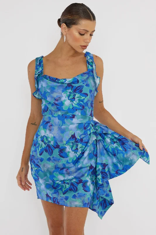 Limited Quantity Heart Beat Ruffle Trim Mini Dress Blue