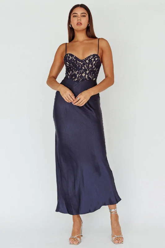 Weekend Deal Evening Star Lace Bodice Maxi Dress Navy