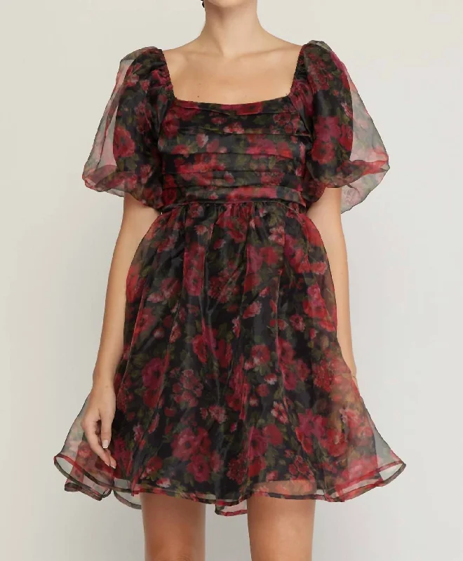 Special Discount Autumn Serenade Mini Dress in Red/Black