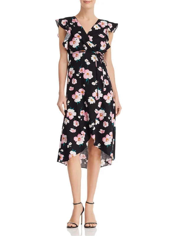 Final Markdown Womens Floral Print V-Neck Wrap Dress