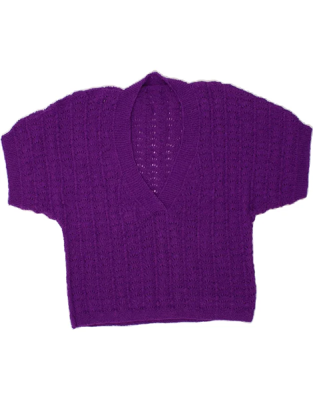 Special Promotion VINTAGE Womens Crop Short Sleeve V-Neck Jumper Sweater UK 12 Medium Purple Special Promotion VINTAGE Womens Crop Short Sleeve V-Neck Jumper Sweater UK 12 Medium Purple