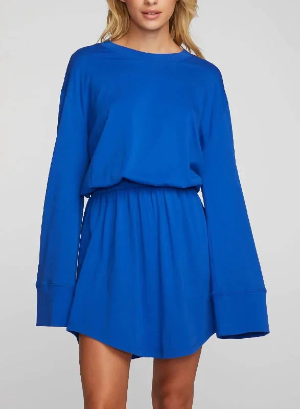 Daily Deals Cotton Jersey Mini Dress With Wide Sleeves in Cobalt Blue