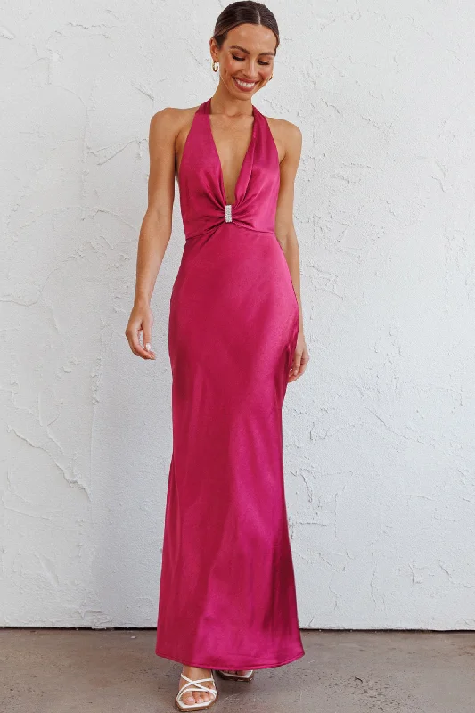 Extra Savings Oasis Diamante Halterneck Maxi Dress Fuchsia