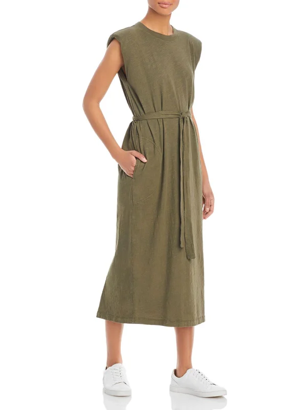 Special Promotion Womens Shoulder Pads Belted T-Shirt Dress