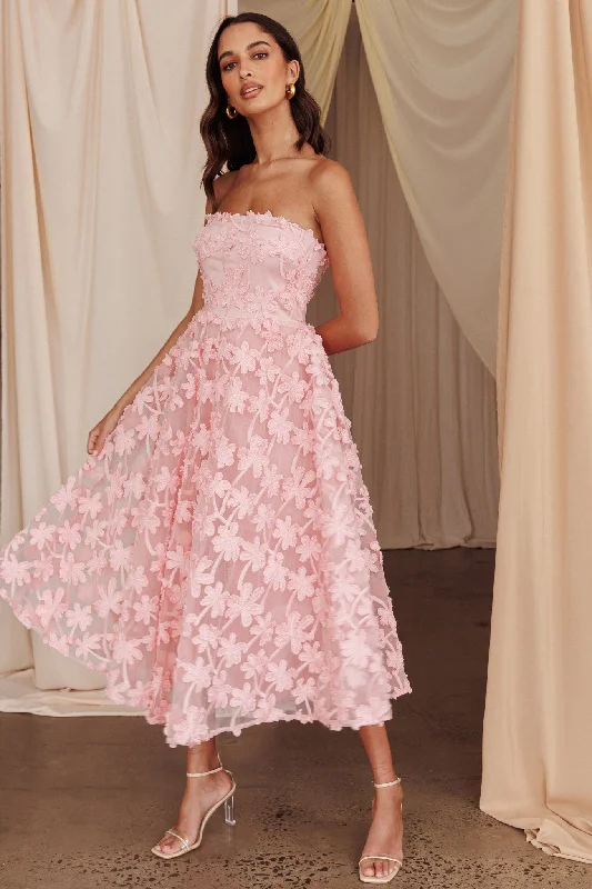 Don't Miss Dori Floral Embellished Midi Dress Blush