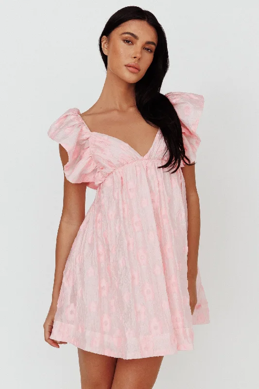 Mega Sale Melrose Place Floral Textured Frill Dress Pink