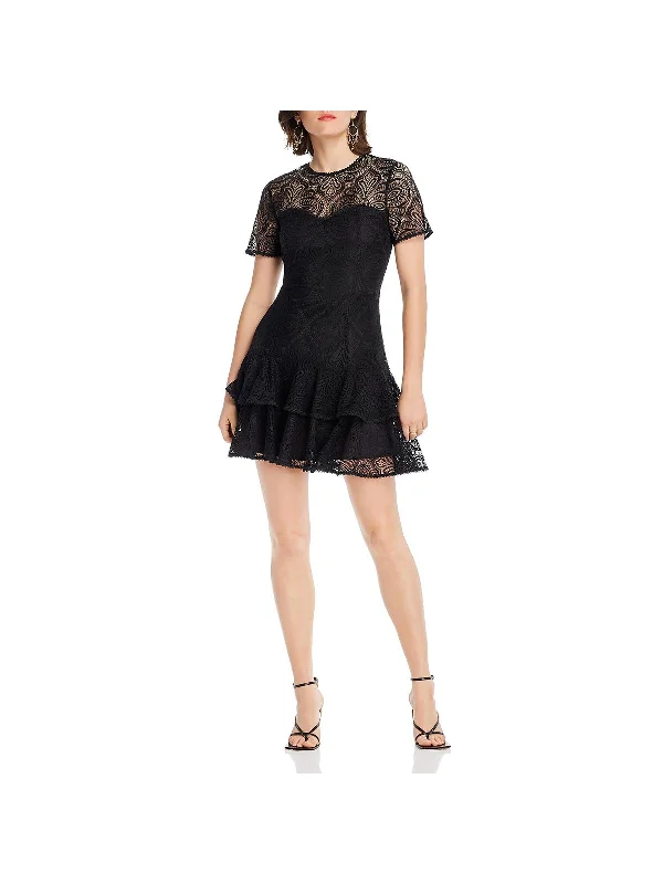Value Deals Maya Womens Lace Ruffle Hem Fit & Flare Dress