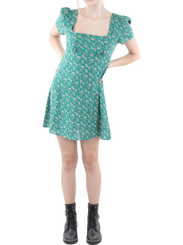 Factory Direct Sale Womens Floral Print Knee Mini Dress