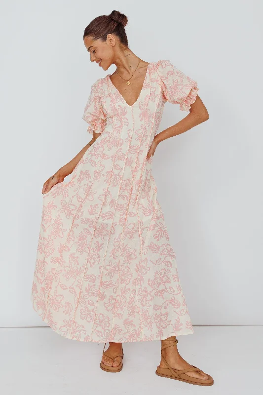 Take Advantage Sitting Pretty Pintuck Pleat Puff Sleeve Dress Pink
