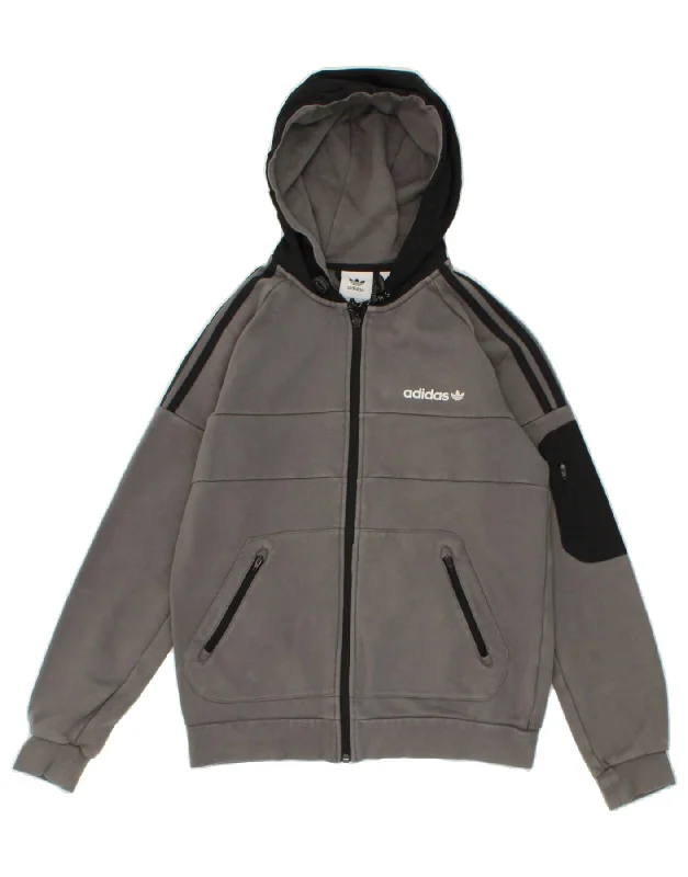 Mega Deal ADIDAS Womens Zip Hoodie Sweater UK 10 Small Grey Colourblock Cotton