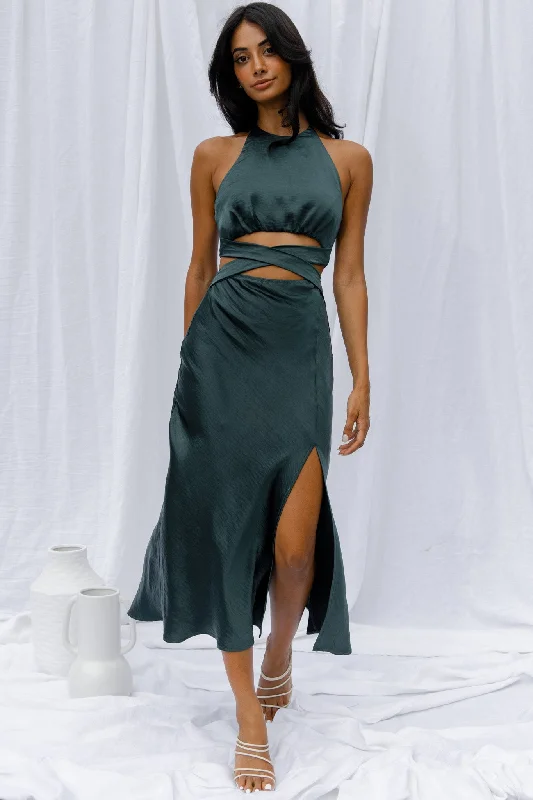 Can't Miss Social Butterfly Cut-Out Waist Midi Dress Jade