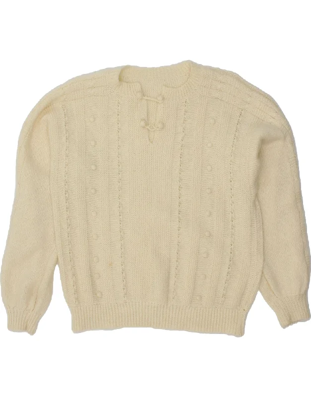 Special Savings VINTAGE Womens V-Neck Jumper Sweater UK 14 Medium Off White