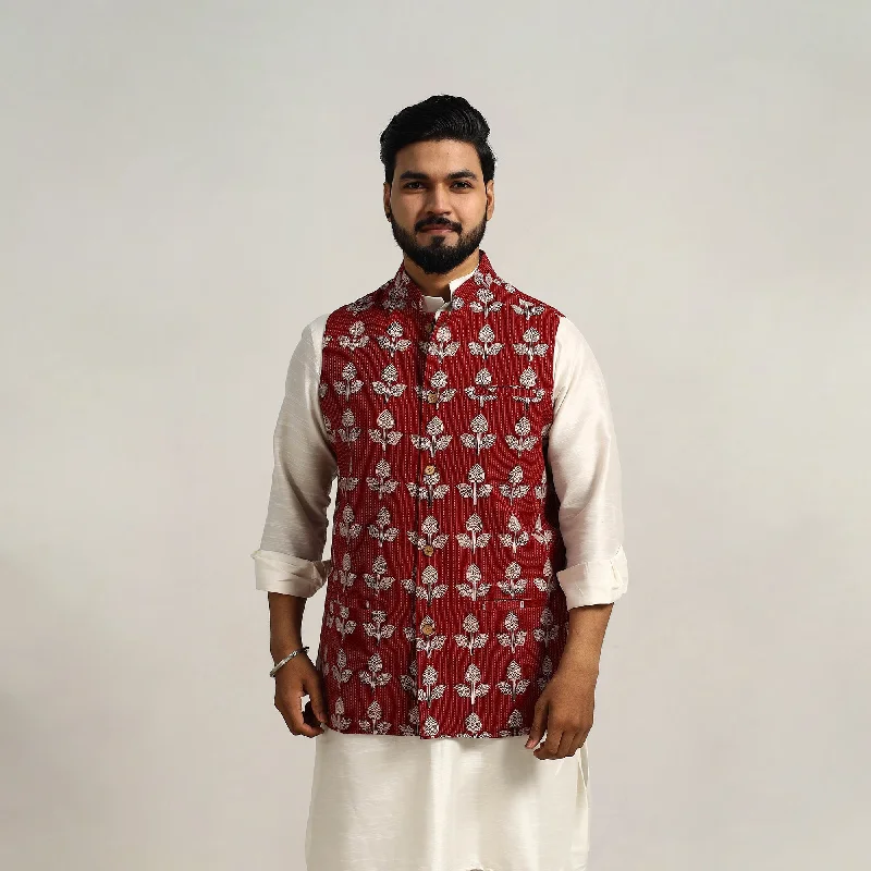 Can't Miss Red - Bagh Print Nehru Jacket for Men 12