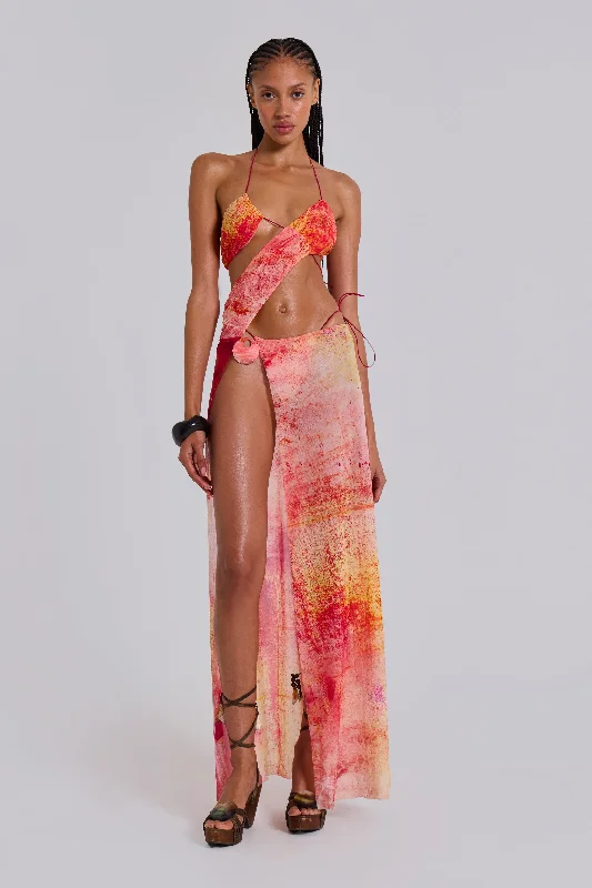 Fantastic Offers Cantha Asymmetric Cut Out Maxi Dress in Sunset
