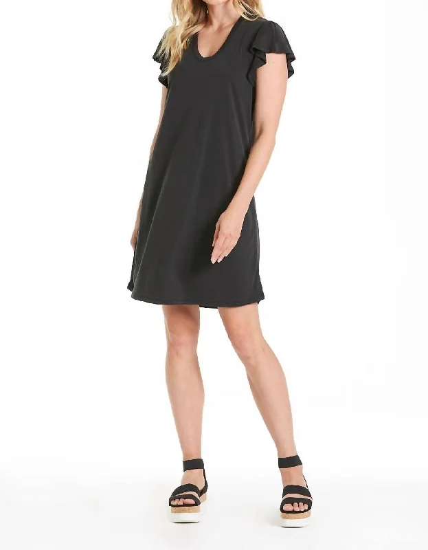 Lowest Prices Sigrid Ruffle Sleeve V Neck Dress in Black