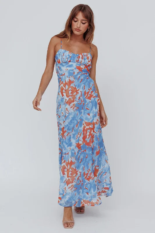 Price Reduction Nerida Twist Back Maxi Dress Abstract Blue