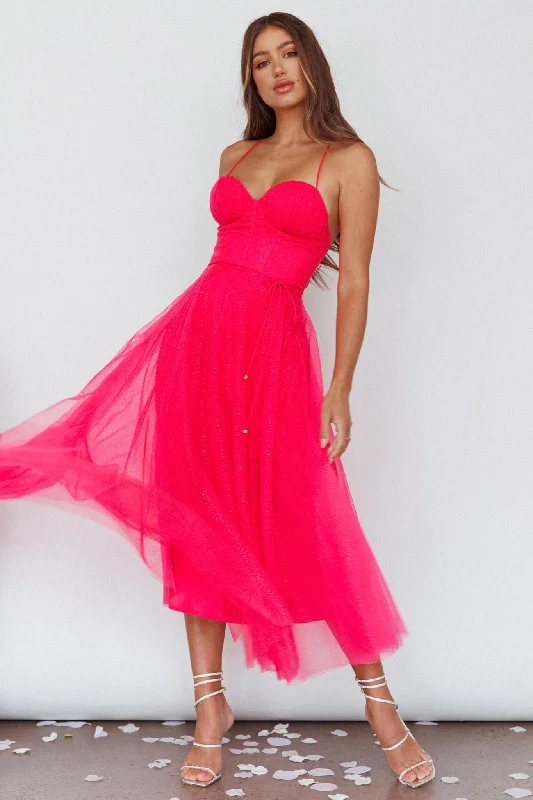 Deep Discounts Smitten Sweetheart Neckline Chiffon Midi Dress Fuchsia