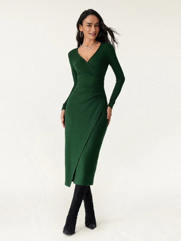 Price Reduction Surplice Wrap Long Sleeve Dress