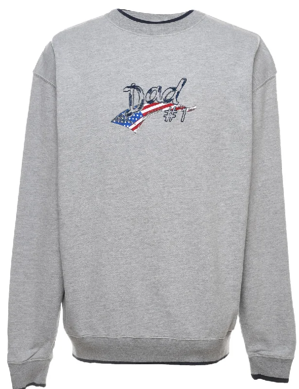 Today’s Deal Dad Design Grey Round-Neck Embroidered Sweatshirt - L