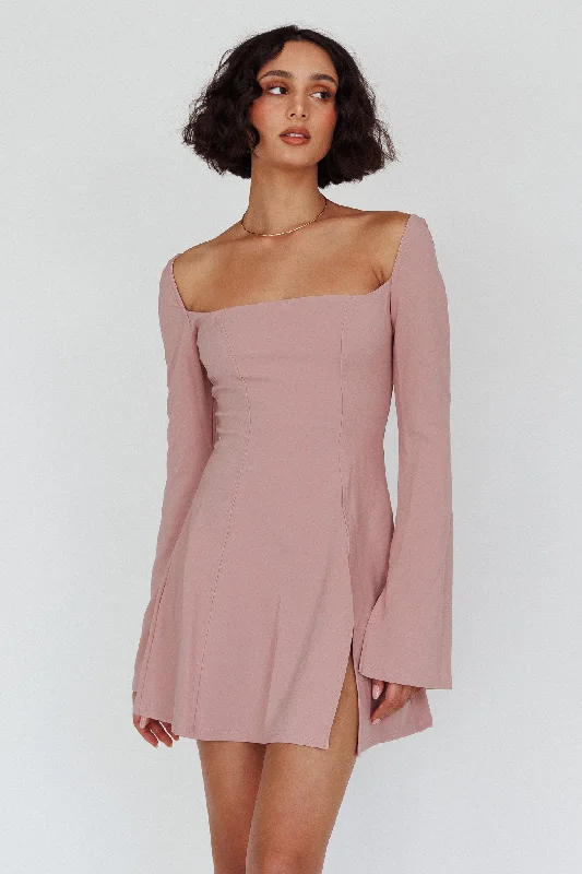 Huge Discounts Kieran Long Sleeve A-Line Mini Dress Blush