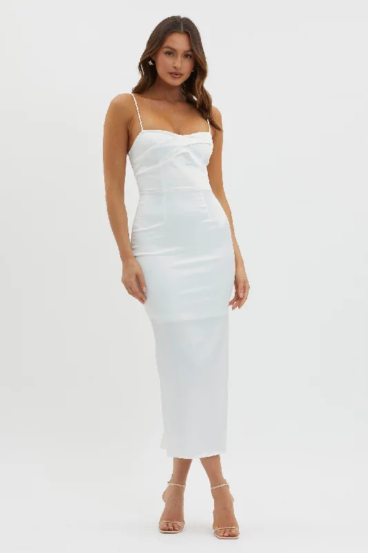 Daily Deals Renown Pleated Bust Midi Dress White